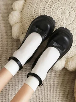 Académie Lolita Chaussures Escarpins en cuir PU à bout rond noir n艙ud
