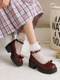 Académie Lolita Chaussures Escarpins en cuir PU à bout rond noir n艙ud