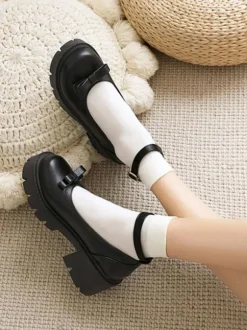 Académie Lolita Chaussures Escarpins en cuir PU à bout rond noir n艙ud
