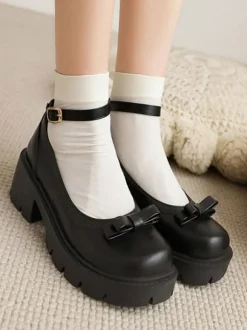 Académie Lolita Chaussures Escarpins en cuir PU à bout rond noir n艙ud