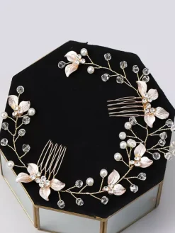 Accessoire de casque de mariage en métal perle accessoires de cheveux blonds clairs pour la mariée