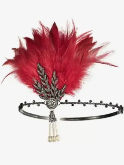 Accessoire de robe flapper des Années 1920 grande gatsby bandeau plumes rouges strass postiche Déguisements Halloween