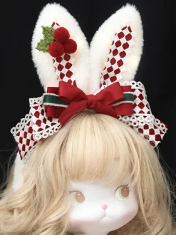 Accessoires Coiffure Mignonne Polaire Lolita N艙uds rouges Plaid Lapin
