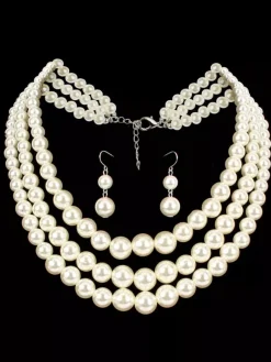 Accessoires De Flapper Robe Faux Perles Blanc Boucle D'oreille Et Collier En Couches Flapper Girl Années 1920 Great Gatsby Déguisements Halloween Carnaval