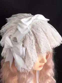Accessoires gothiques Lolita N艙uds en dentelle blanche Coiffes Divers