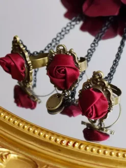 Accessoires Gothiques Lolita Bordeaux Chaînes Fleurs Accessoire Polyester Divers
