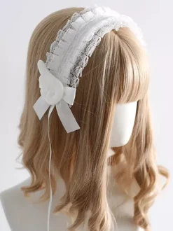 Accessoires gothiques Lolita coiffes en dentelle volants n艙uds blanc écru