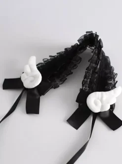 Accessoires gothiques Lolita coiffes en dentelle volants n艙uds blanc écru