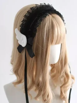 Accessoires gothiques Lolita coiffes en dentelle volants n艙uds blanc écru