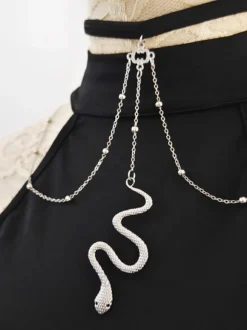 Accessoires gothiques Lolita Chaînes argentées Tour de cou imprimé serpent Métal Divers