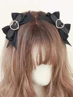 Accessoires Sweet Lolita Chaînes noires Coiffures en fibre de polyester Motif coeurs Divers
