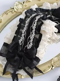 Accessoires gothiques Lolita N艙uds noirs Dentelle Coiffes Polyester Divers