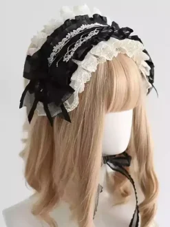 Accessoires gothiques Lolita N艙uds noirs Dentelle Coiffes Polyester Divers