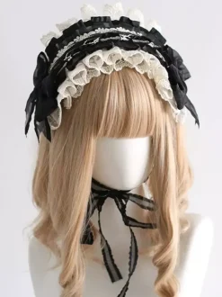 Accessoires gothiques Lolita N艙uds noirs Dentelle Coiffes Polyester Divers