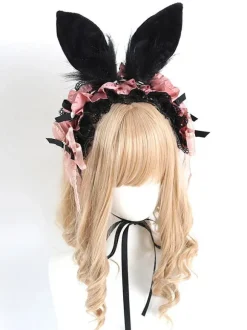 Accessoires gothiques Lolita Volants noirs Dentelle N艙uds Couvre-chef en polyester Divers