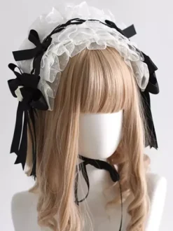 Accessoires gothiques Lolita N艙ud noir Volants Bloc de couleur Coiffes Divers