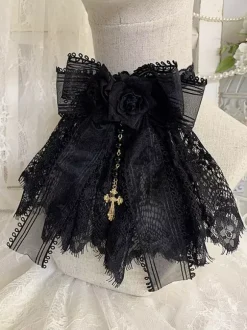 Accessoires Gothiques Lolita Bordeaux Chaînes Fleurs Dentelle Accessoire Divers