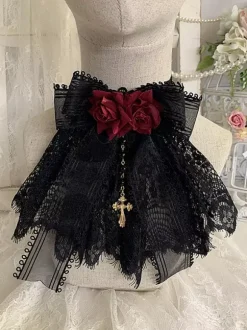 Accessoires Gothiques Lolita Bordeaux Chaînes Fleurs Dentelle Accessoire Divers