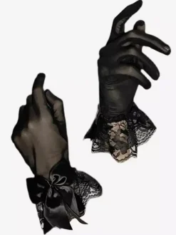 Accessoires gothiques Lolita Noeuds noirs Manchettes en dentelle Divers