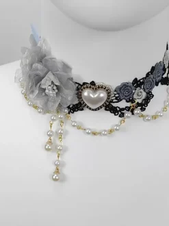Accessoires Gothiques Lolita Chaînes Rose Clair Perles Ras De Cou Divers