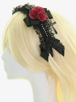 Arcs noir fleur dentelle Accessoires cheveux synthétiques Lolita Déguisements Halloween