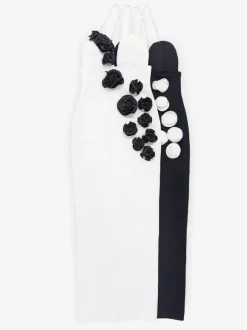 Avec robe de cocktail moderne longueur cheville robe de bal col en V fleurs polyester