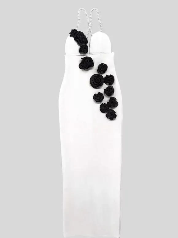 Avec robe de cocktail moderne longueur cheville robe de bal col en V fleurs polyester