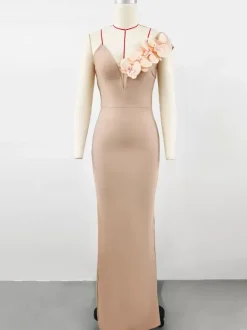 Avec robe de cocktail robe de bal moderne longueur au sol col en V fleurs polyester