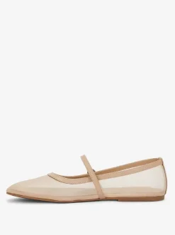 Ballerines En Maille Nude À Bout Rond Chaussures Vintage Mary Jane À Enfiler
