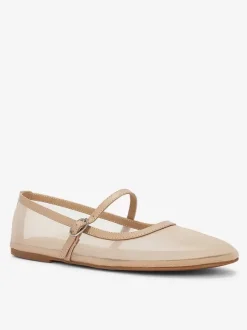 Ballerines En Maille Nude À Bout Rond Chaussures Vintage Mary Jane À Enfiler