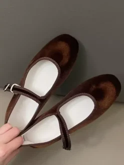 Ballerines en velours à bout rond Mary Jane Ballerines pour femmes