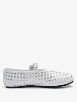 Ballerines Femme Noires Strass Clou Bout Rond Mary Jane Chaussures Plates À Boucle