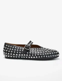 Ballerines Femme Noires Strass Clou Bout Rond Mary Jane Chaussures Plates À Boucle