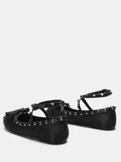 Ballerines femmes avec rivet n艙ud à bout rond n艙ud croisé en satin