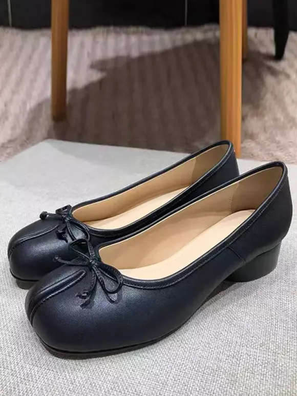 Ballerines noires pour femmes ballerines plates à n艙ud décoratif sur les orteils