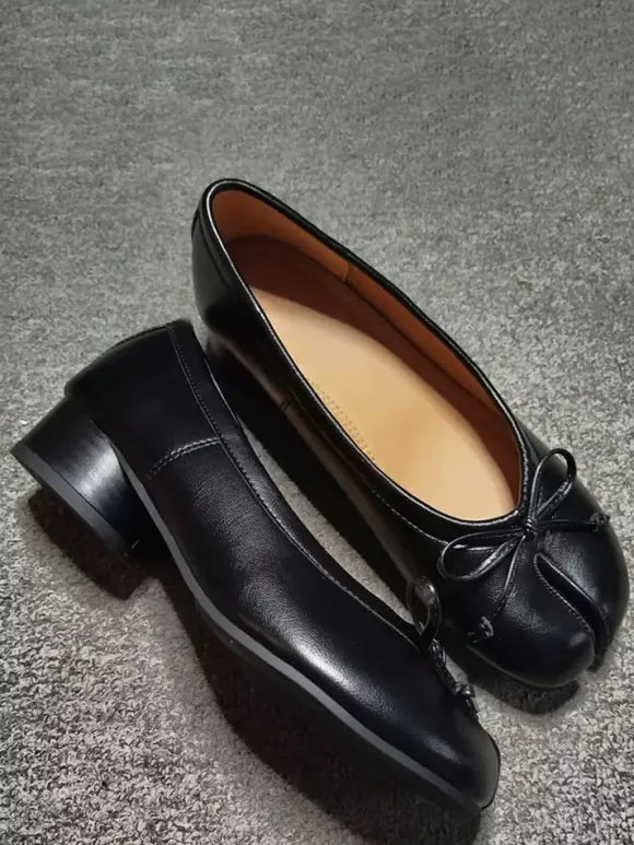 Ballerines noires pour femmes ballerines plates à n艙ud décoratif sur les orteils