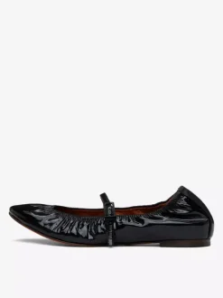 Ballerines plates noires à bout rond froncé Mary Jane Ballerines plates pour femmes