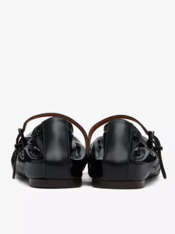 Ballerines plates noires à bout rond froncé Mary Jane Ballerines plates pour femmes