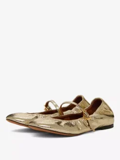 Ballerines plates noires à bout rond froncé Mary Jane Ballerines plates pour femmes