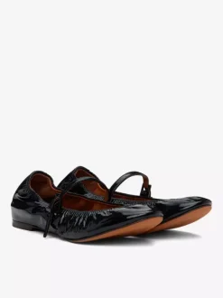 Ballerines plates noires à bout rond froncé Mary Jane Ballerines plates pour femmes