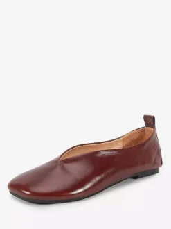 Ballerines pour femmes en cuir véritable bout carré chaussures à enfiler