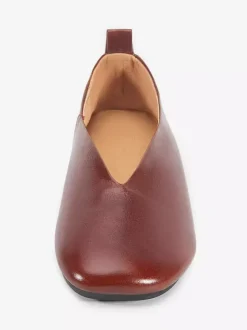 Ballerines pour femmes en cuir véritable bout carré chaussures à enfiler