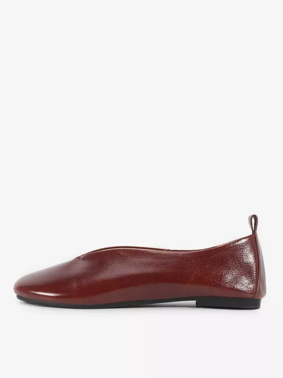 Ballerines pour femmes en cuir véritable bout carré chaussures à enfiler