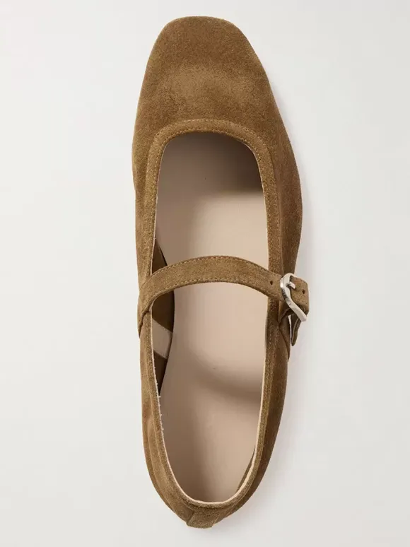 Ballerines en daim kaki à bout carré Mary Jane