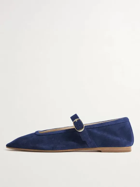 Ballerines en daim kaki à bout carré Mary Jane
