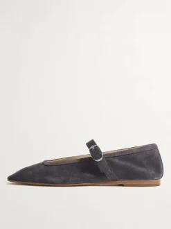 Ballerines en daim kaki à bout carré Mary Jane