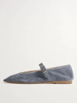 Ballerines en daim kaki à bout carré Mary Jane