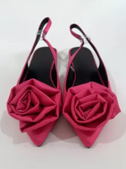 Ballerines en satin à bout pointu et détails floraux pour femmes