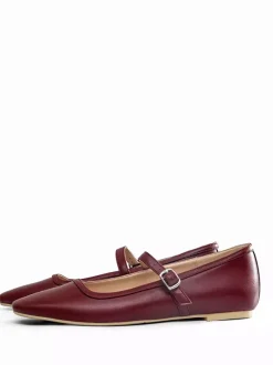 Ballerines Mary Jane bordeaux à bout carré et boucle vintage
