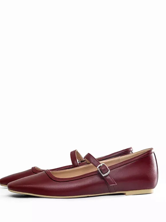 Ballerines Mary Jane bordeaux à bout carré et boucle vintage